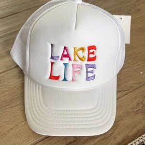 Katydid White Trucker Hat with Multicolor "LAKE LIFE" Embroidery